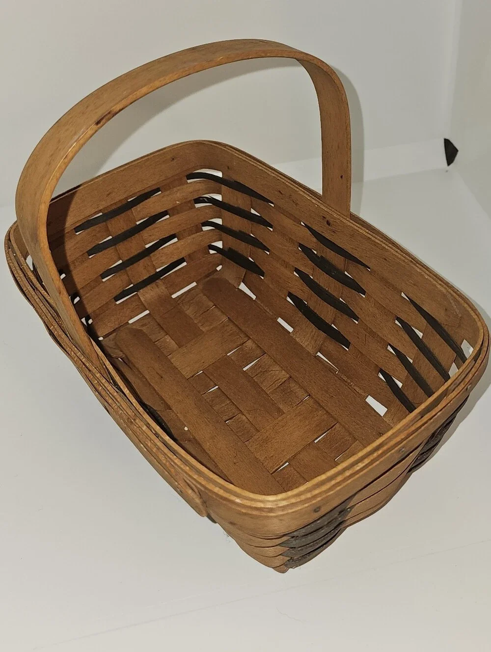 Longaberger Wood Basket With Wood Handle - EUC